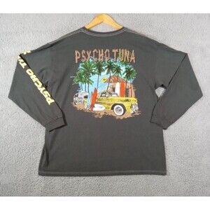 Psycho Tuna T-Shirt Men's Large Black/Gray Surfing Hawaii Truck & Camper Beach